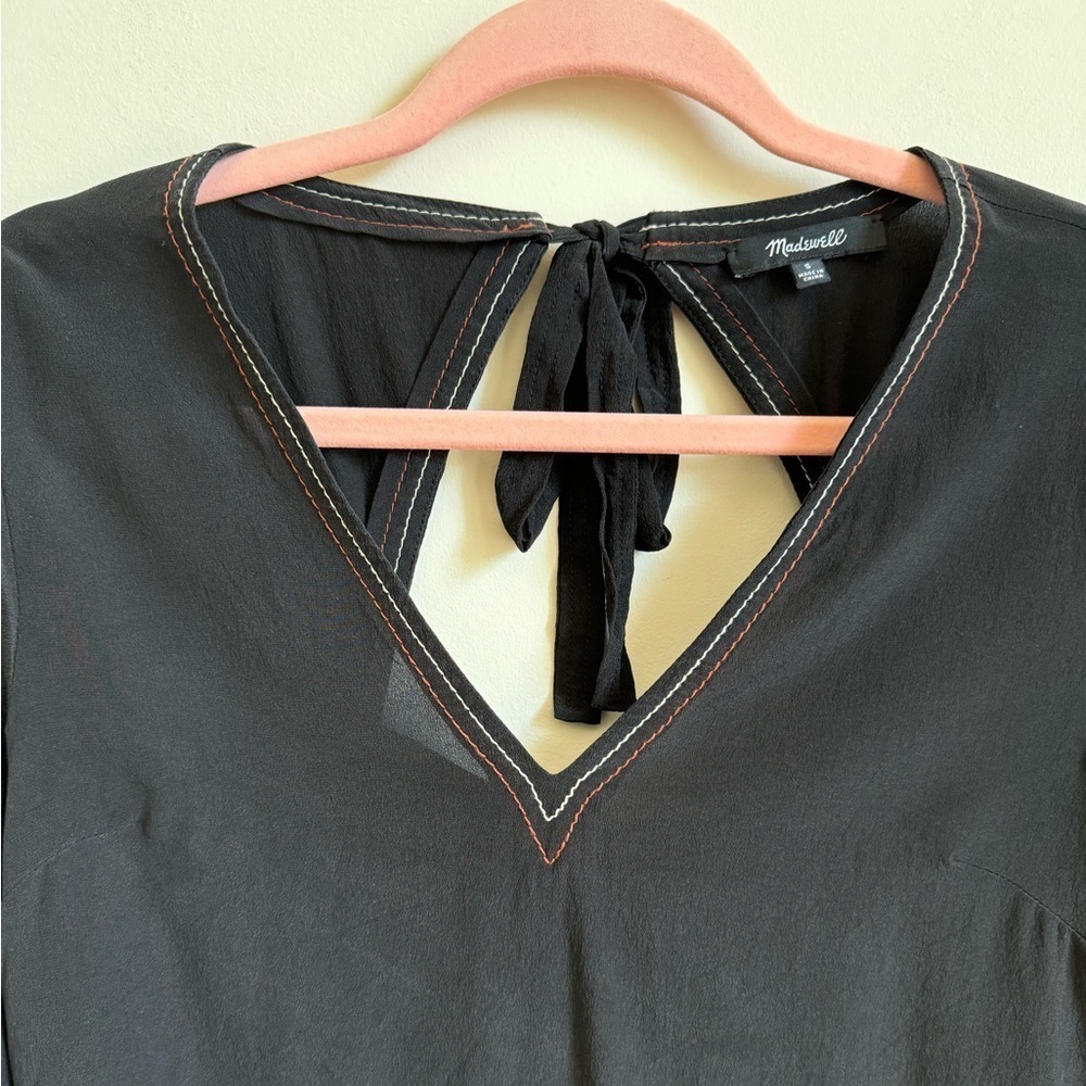 Madewell Silk Stitched Tie Back Blouse - Picture 3 of 8